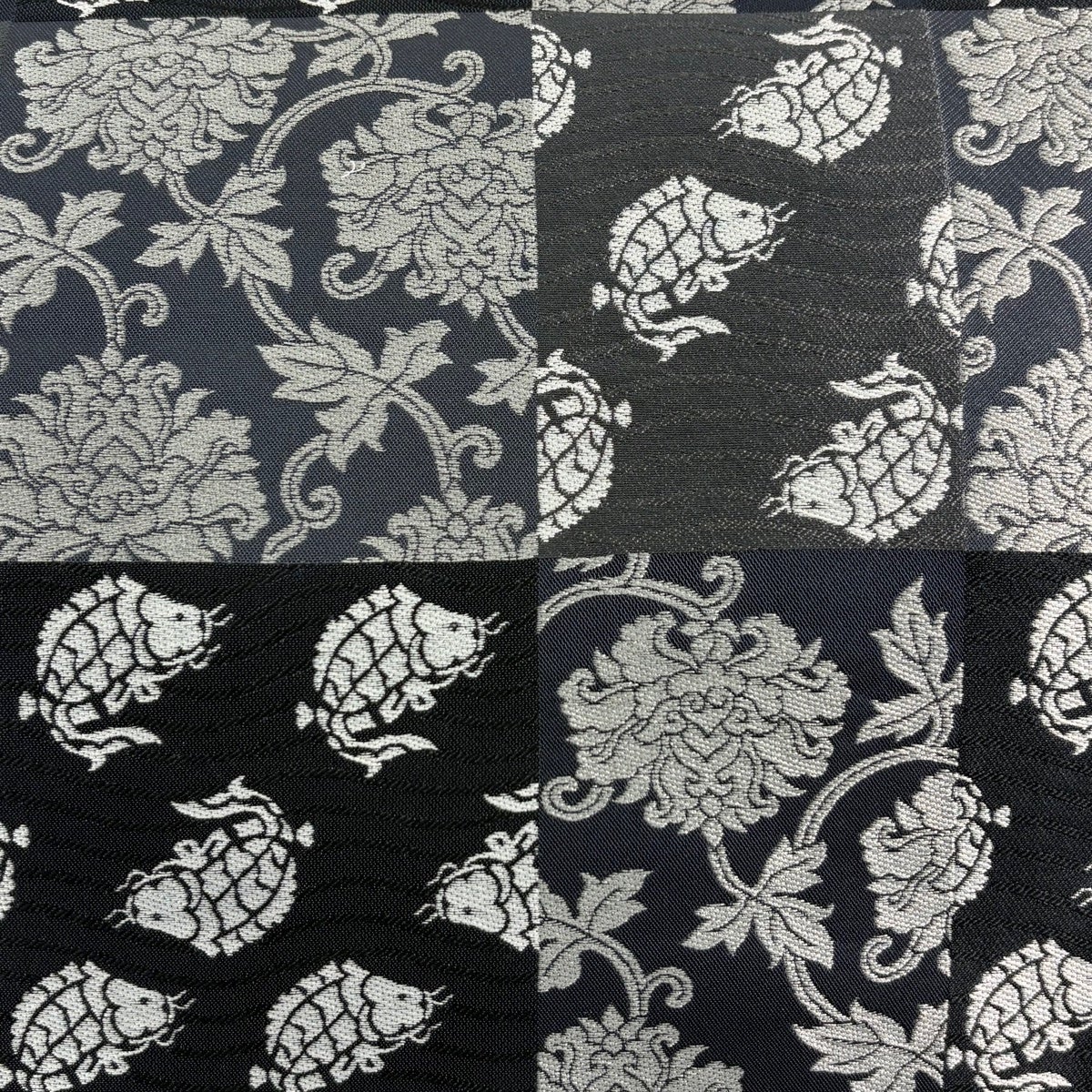名古屋帯 秀品 化繊 【中古】 美品】 袋名古屋帯 秀品 荒磯 牡丹唐草 黒灰 化繊｜中古・古着