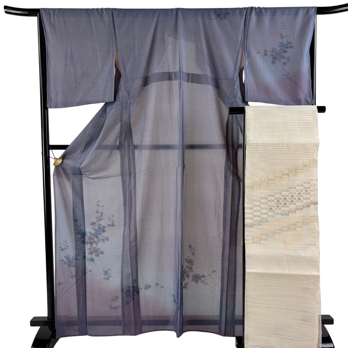 付下げ 身丈158cm 裄丈64cm 正絹 名品 【中古】 付下げ 身丈158cm 裄丈64cm M 袷 枝花 刺繍 金糸 灰紫 正絹 秀品｜中古