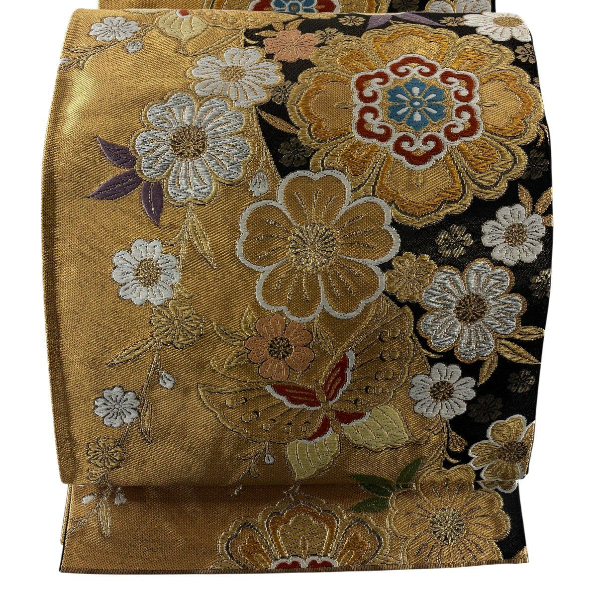 袋帯 秀品 桜 蝶 金糸 箔 黒 六通 正絹｜中古・古着・リサイクル着物