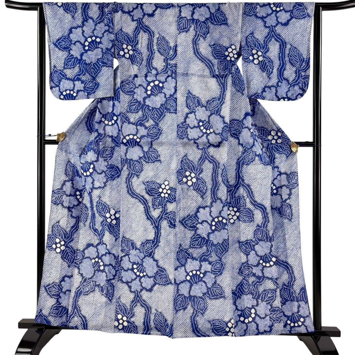 美品】 浴衣 身丈160cm 裄丈63cm S 絞り浴衣 草花 絞り 青 綿 名品