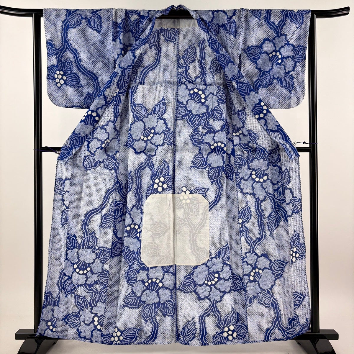 美品】 浴衣 身丈160cm 裄丈63cm S 絞り浴衣 草花 絞り 青 綿 名品