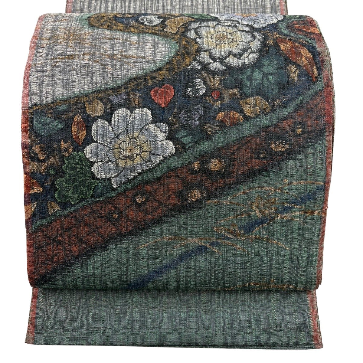 美品】 袋帯 名品 落款あり 辻が花 格子 箔 ピンク お太鼓柄 正絹