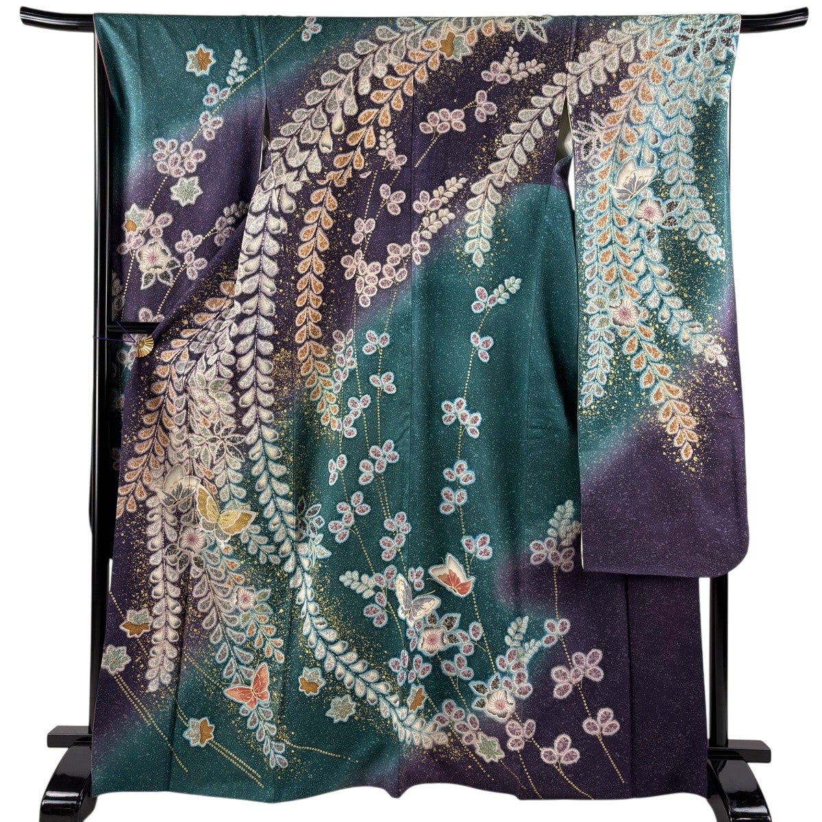 【美品】 振袖 身丈166cm 裄丈66.5cm 正絹 名品 【中古】 振袖 身丈166cm 裄丈66cm M 袷 草花 鴛鴦 金糸 金彩 サーモンピンク