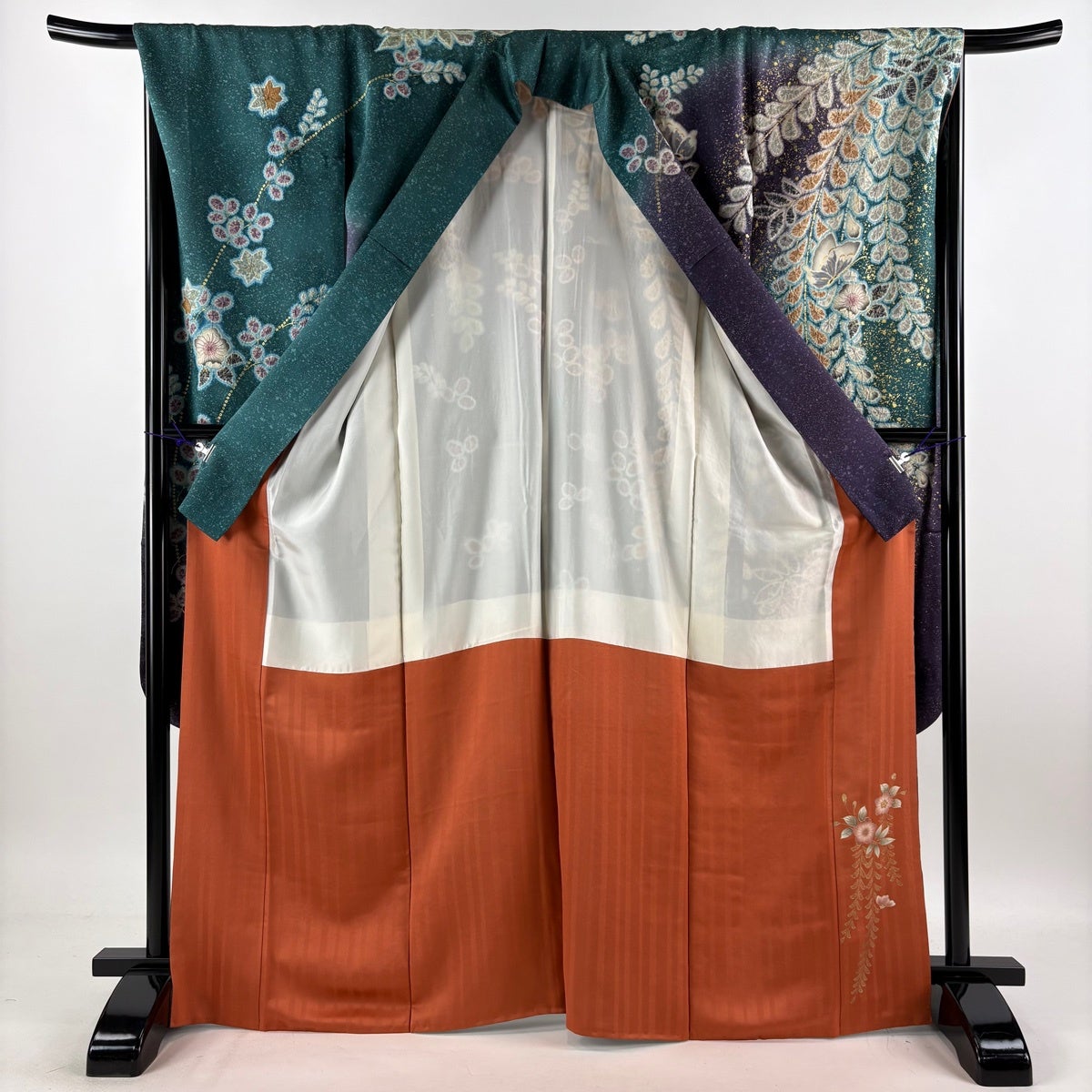 振袖 身丈166.5cm 裄丈66.5cm 正絹 秀品 【中古】 振袖 身丈166.5cm 裄丈67cm M 袷 扇面 菊 金糸 金彩 赤 正絹 秀品