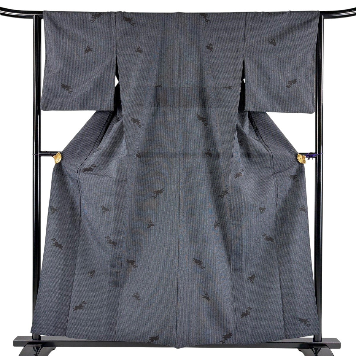 【美品】 塩沢紬 身丈161.5cm 裄丈65.5cm 正絹 名品 【中古】 美品】 紬 身丈157.5cm 裄丈64cm M 単衣 塩沢絣 証紙あり うさぎ 縦縞