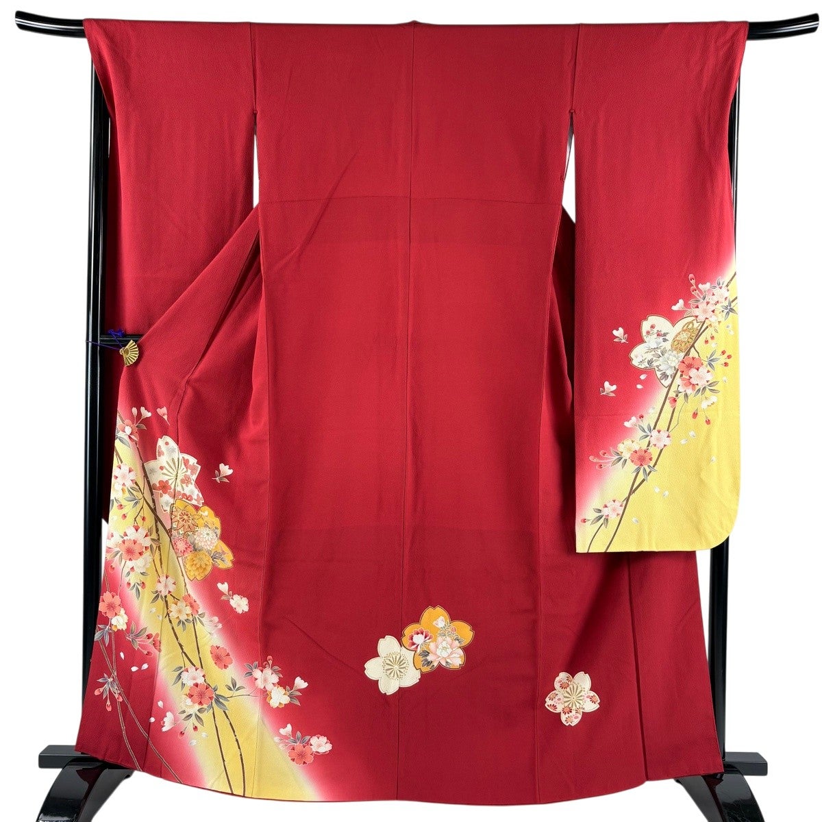 【振袖フルセット】身丈163.5cm 裄丈69cm 桜 手鞠 金彩 ぼかし 赤 美品】 振袖 身丈163cm 裄丈67.5cm L 袷 桜 手鞠 金彩 ぼかし 赤 正絹