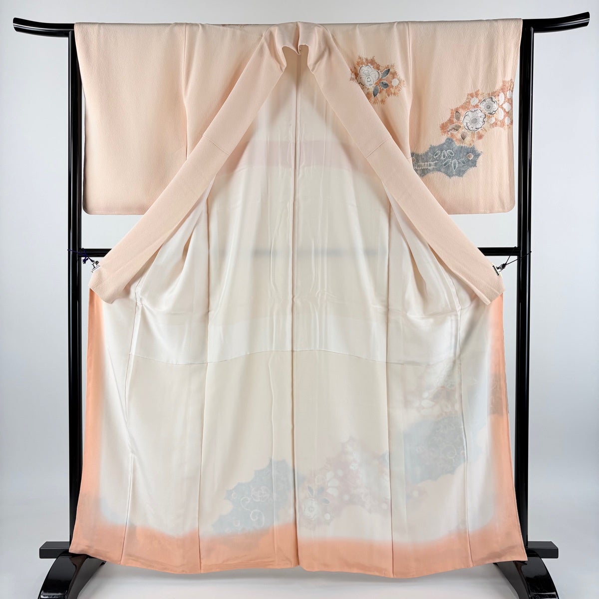 訪問着 身丈163.5cm 裄丈64cm M 袷 滝泰 落款あり 辻が花 薄オレンジ