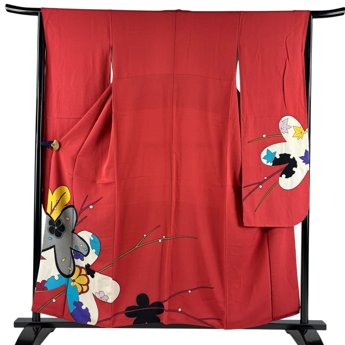 振袖 正絹 美品 身丈156 裄65 美品 振袖 身丈156cm 裄丈62cm S 袷 草花 地紋 金糸 金彩 赤 正絹 秀品