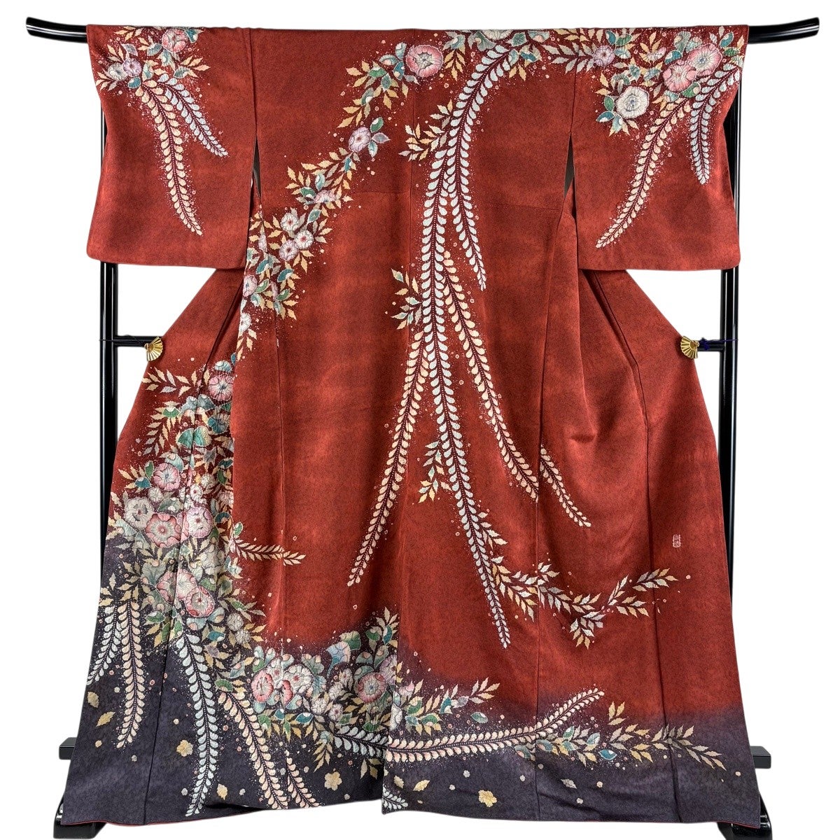 訪問着 身丈168cm 裄丈69cm L 正絹 美品 秀品 訪問着 身丈168cm 裄丈69cm L 袷 落款あり 辻が花 銀通し ぼかし 赤茶