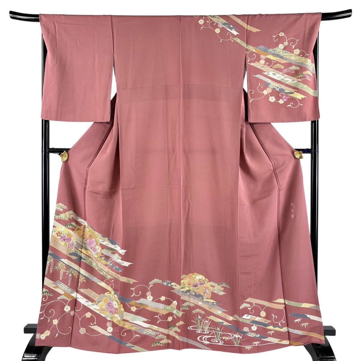 1621薄バイオレット訪問着草花文様 袷単品 美品】 訪問着 身丈163cm 裄丈66cm M 袷 袋帯セット 落款あり 草花
