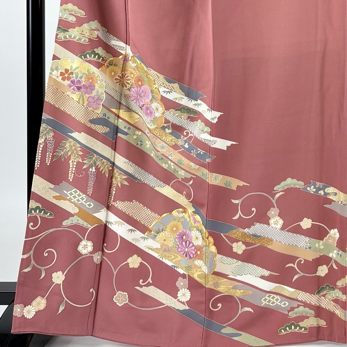 訪問着 美品 名品 身丈165cm 裄丈68cm 正絹 【中古】 美品】 訪問着 身丈165cm 裄丈68cm L 薄物 絽 枝花 ぼかし 灰緑 正絹