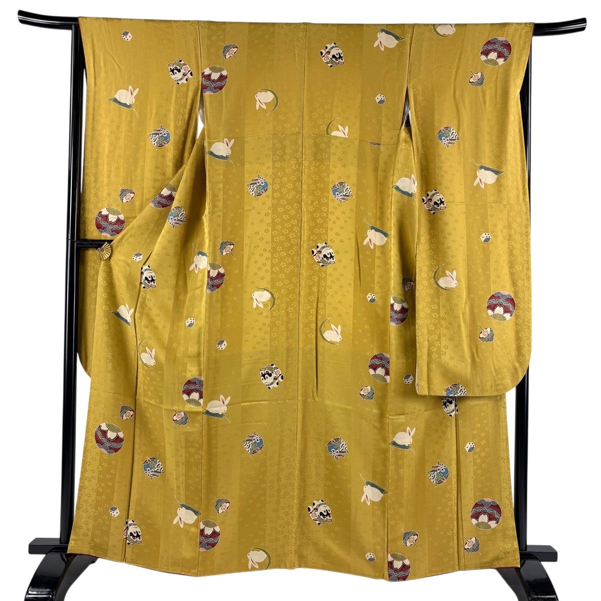美品】 振袖 身丈162cm 裄丈65cm M 袷 うさぎ 玩具 山吹色 正絹 名品
