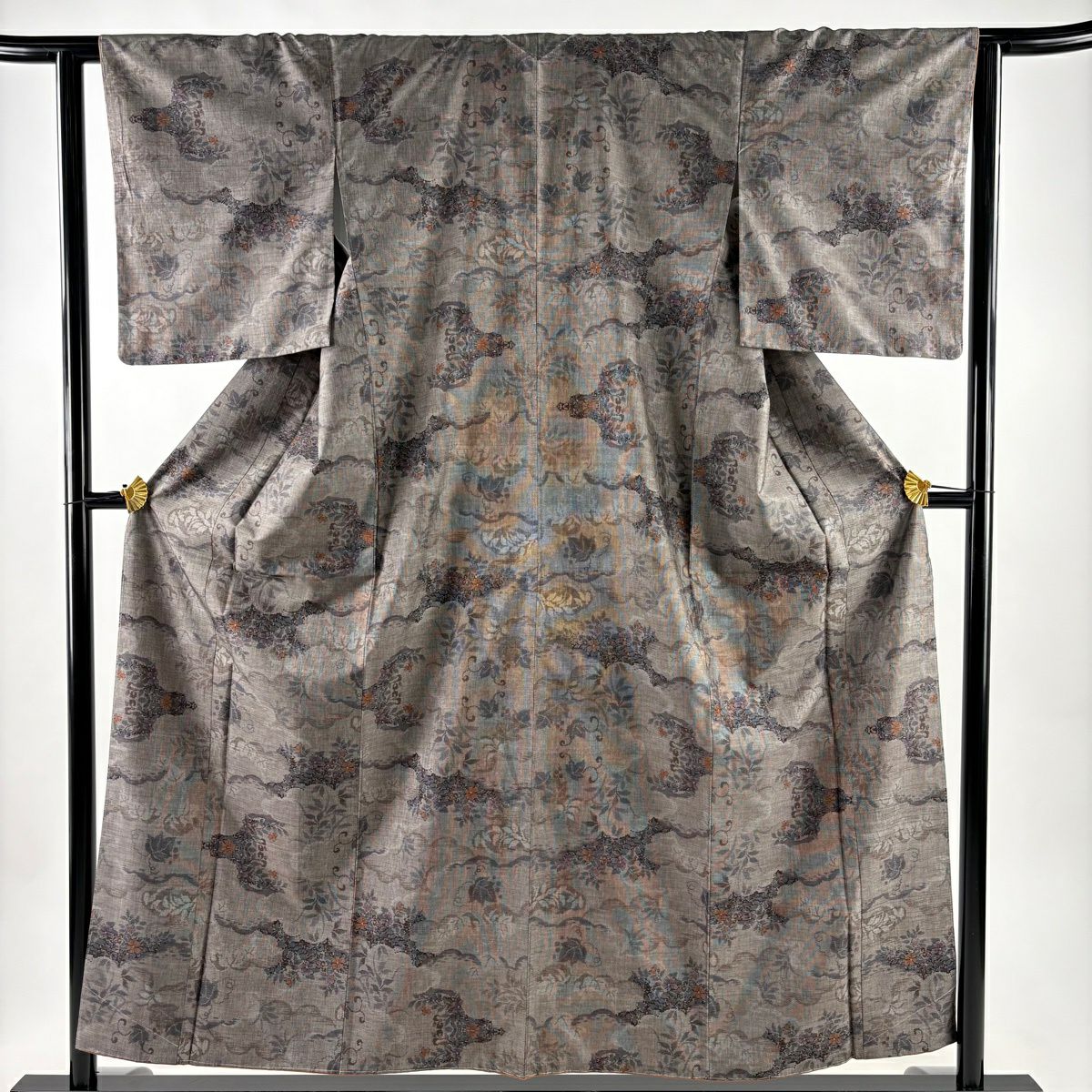 紬 身丈164.5cm 裄丈61.5cm S 袷 縞 焦茶色 正絹 秀品｜中古・古着