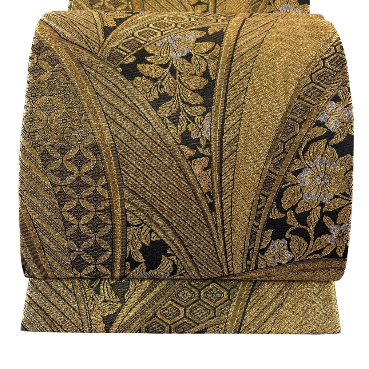 美品】 袋帯 秀品 華文 七宝 箔 金糸 金色 六通 正絹｜中古・古着