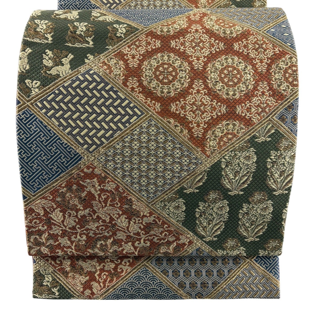 50%OFF 【美品】 袋帯 秀品 笠松 花うさぎ 箔 灰色 六通 正絹 K50 