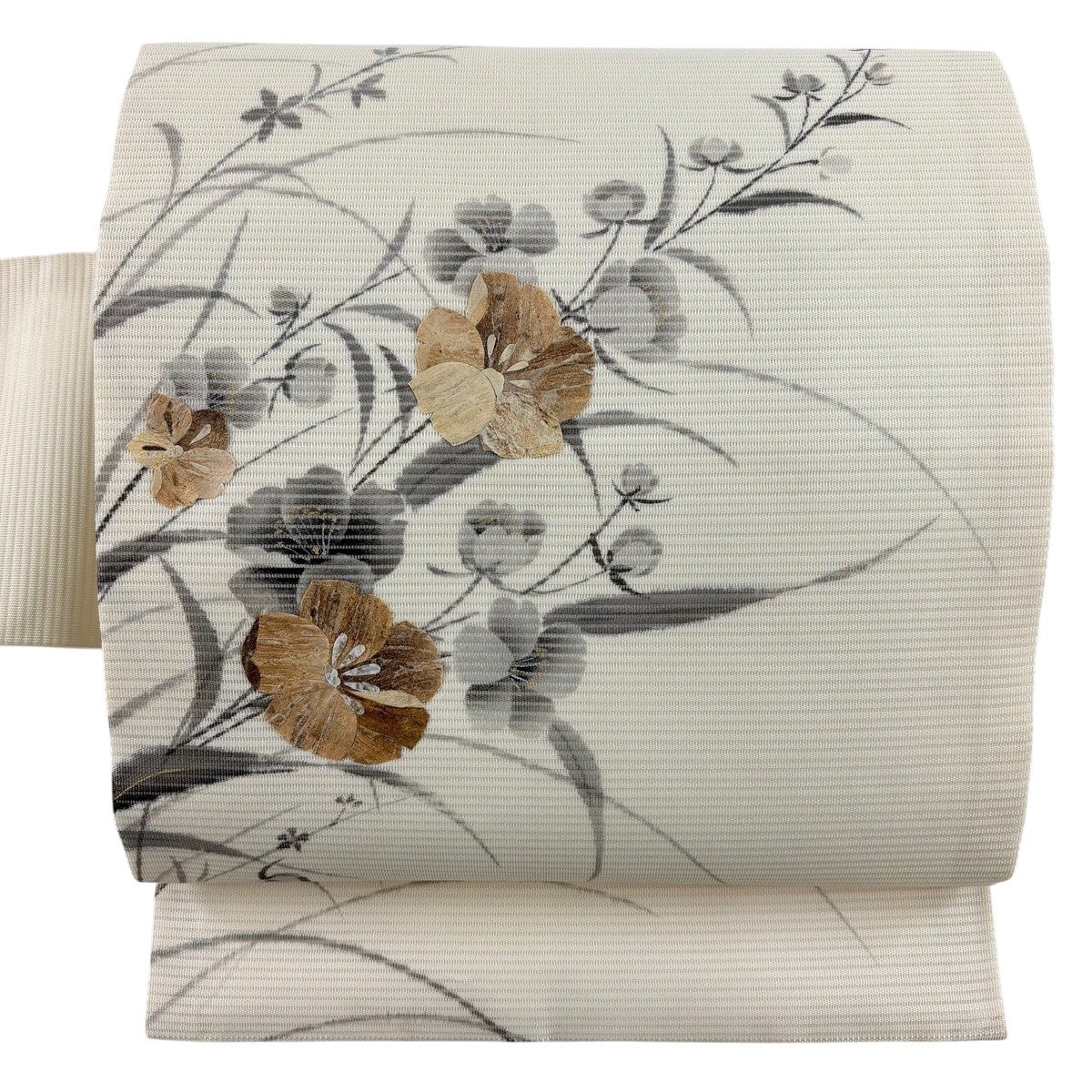 美品】 名古屋帯 秀品 夏帯 絽 草花 金彩 クリーム 正絹｜中古・古着