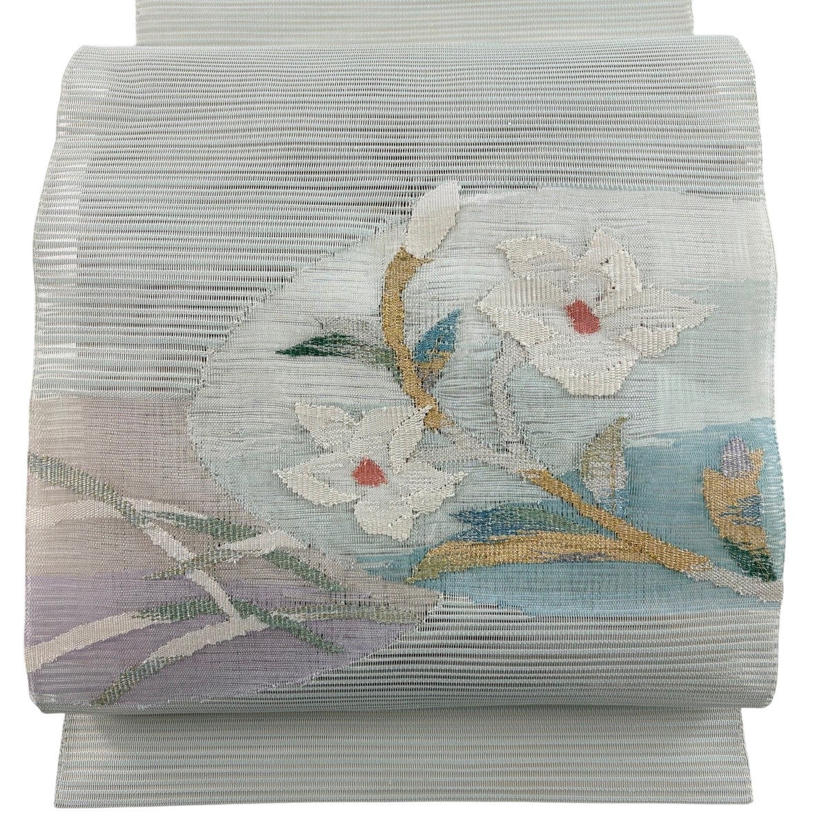 美品】 名古屋帯 優品 夏帯 絽 八寸名古屋帯 松葉仕立て 紅葉 金糸