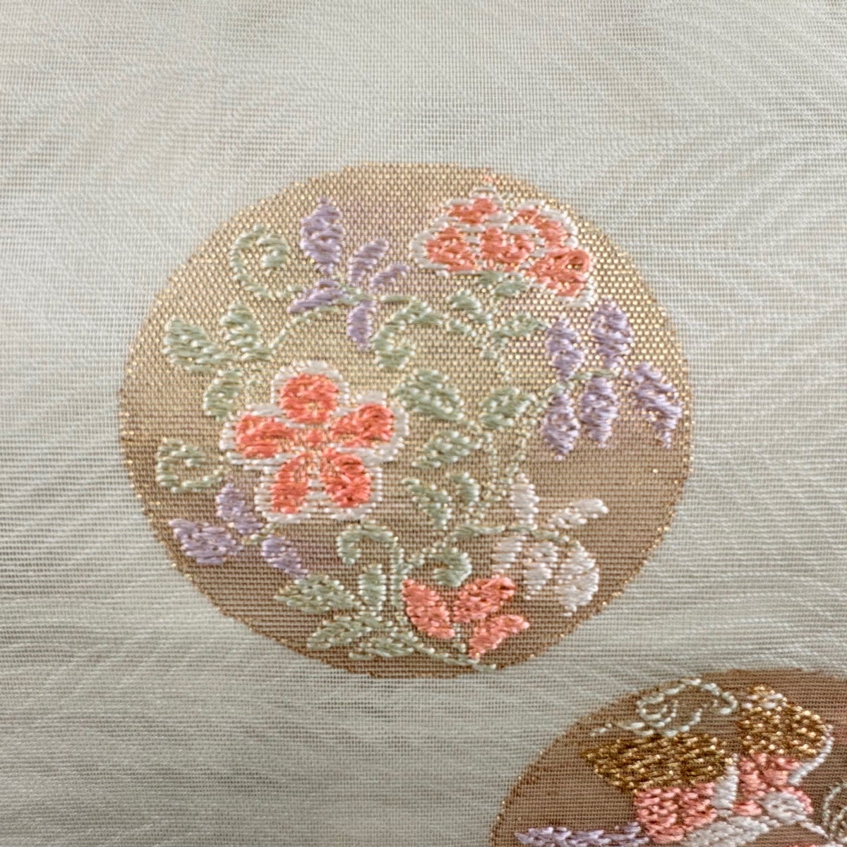 袋帯 秀品 夏帯 紗 花鳥 波 金糸 箔 薄緑 六通 正絹｜中古・古着