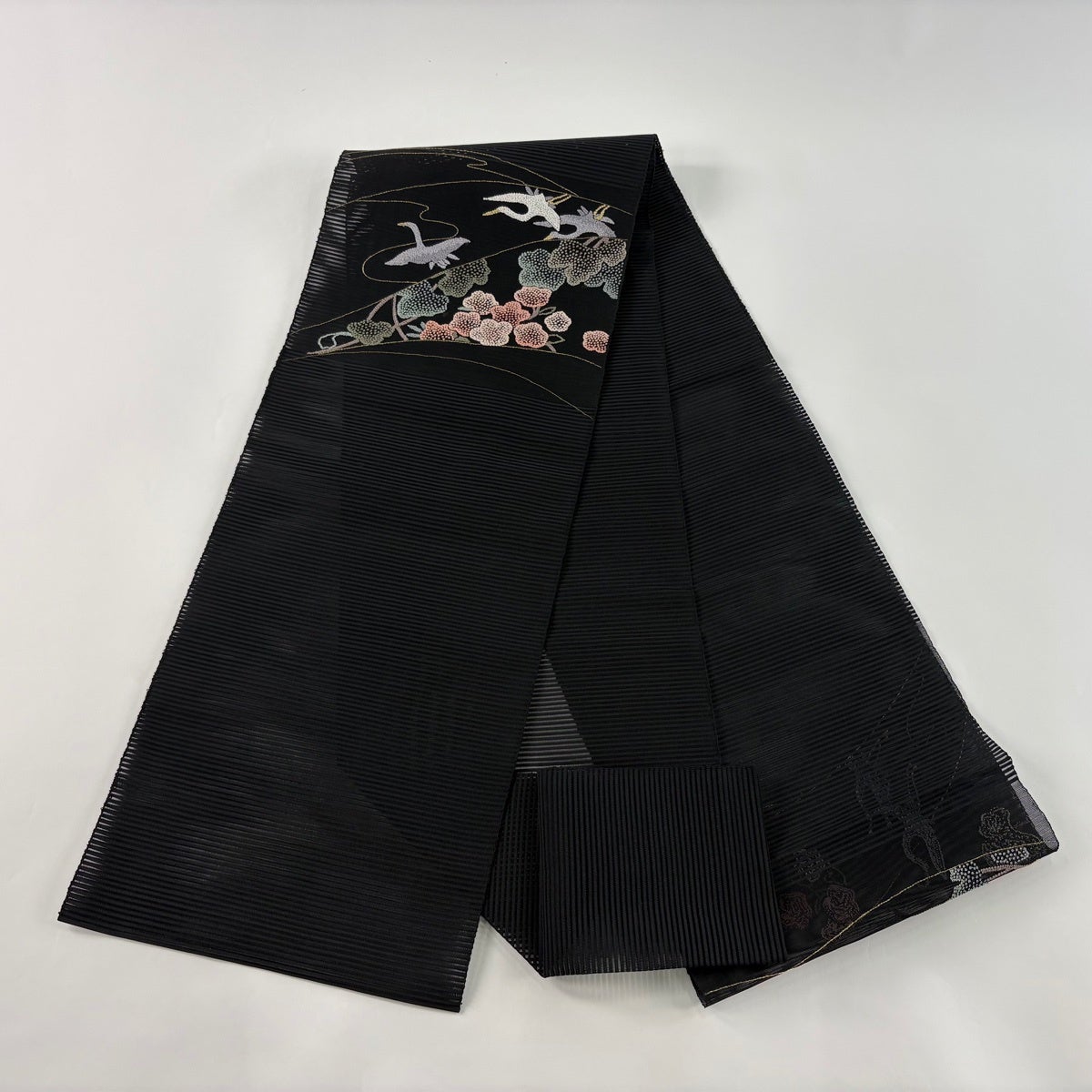 美品】 名古屋帯 秀品 夏帯 絽 八寸名古屋帯 松葉仕立て 梅 鳥 相良 美品】 名古屋帯 秀品 夏帯 絽 八寸名古屋帯 松葉仕立て 梅 鳥 相良