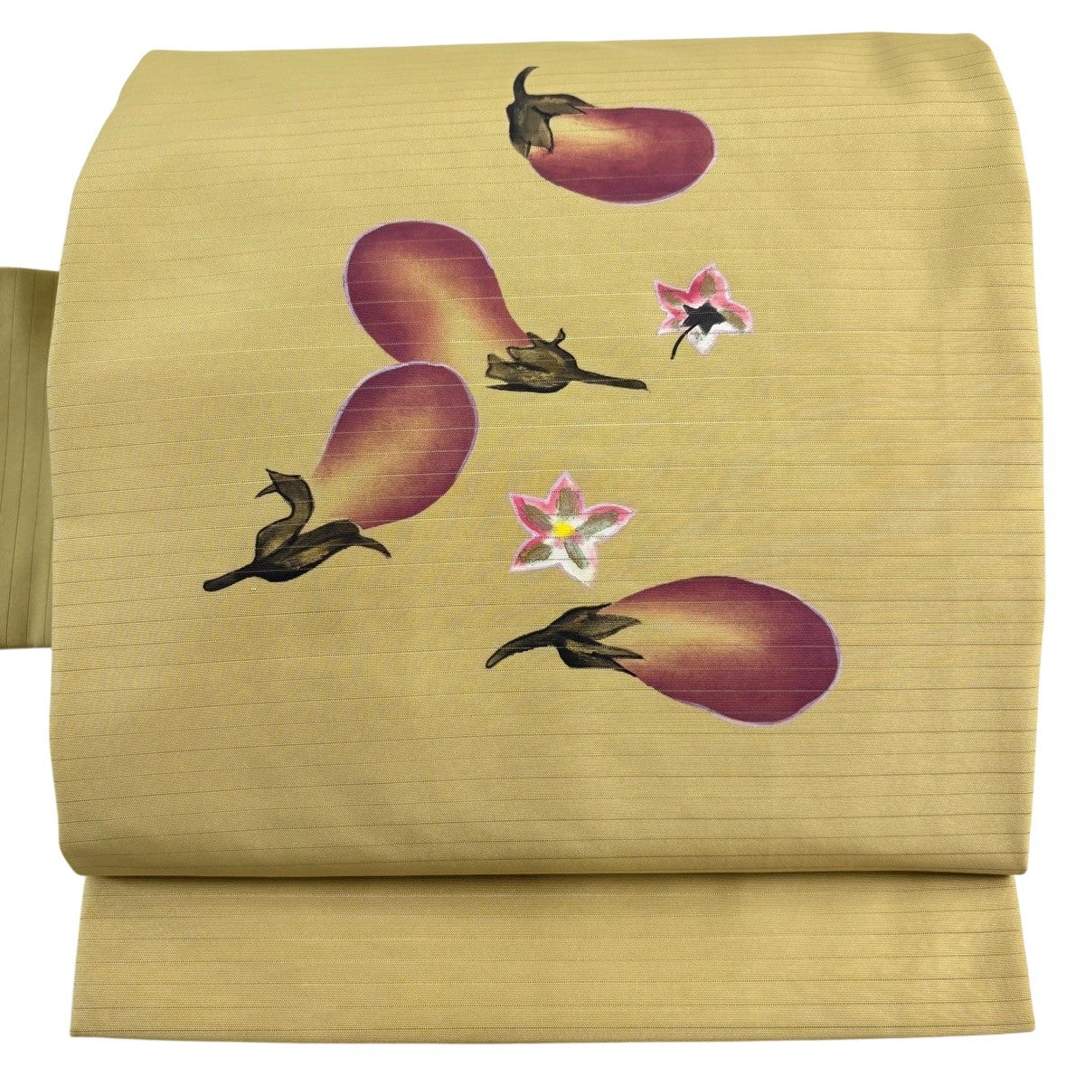 美品】 開き名古屋帯 秀品 落款あり 葉柄 シルエット 抹茶色 正絹