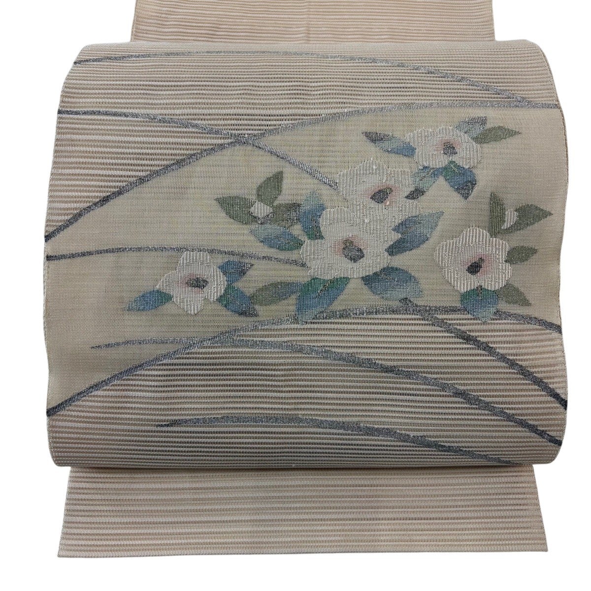 名古屋帯 秀品 夏帯 絽 八寸名古屋帯 松葉仕立て 草花 金銀糸 刺繍
