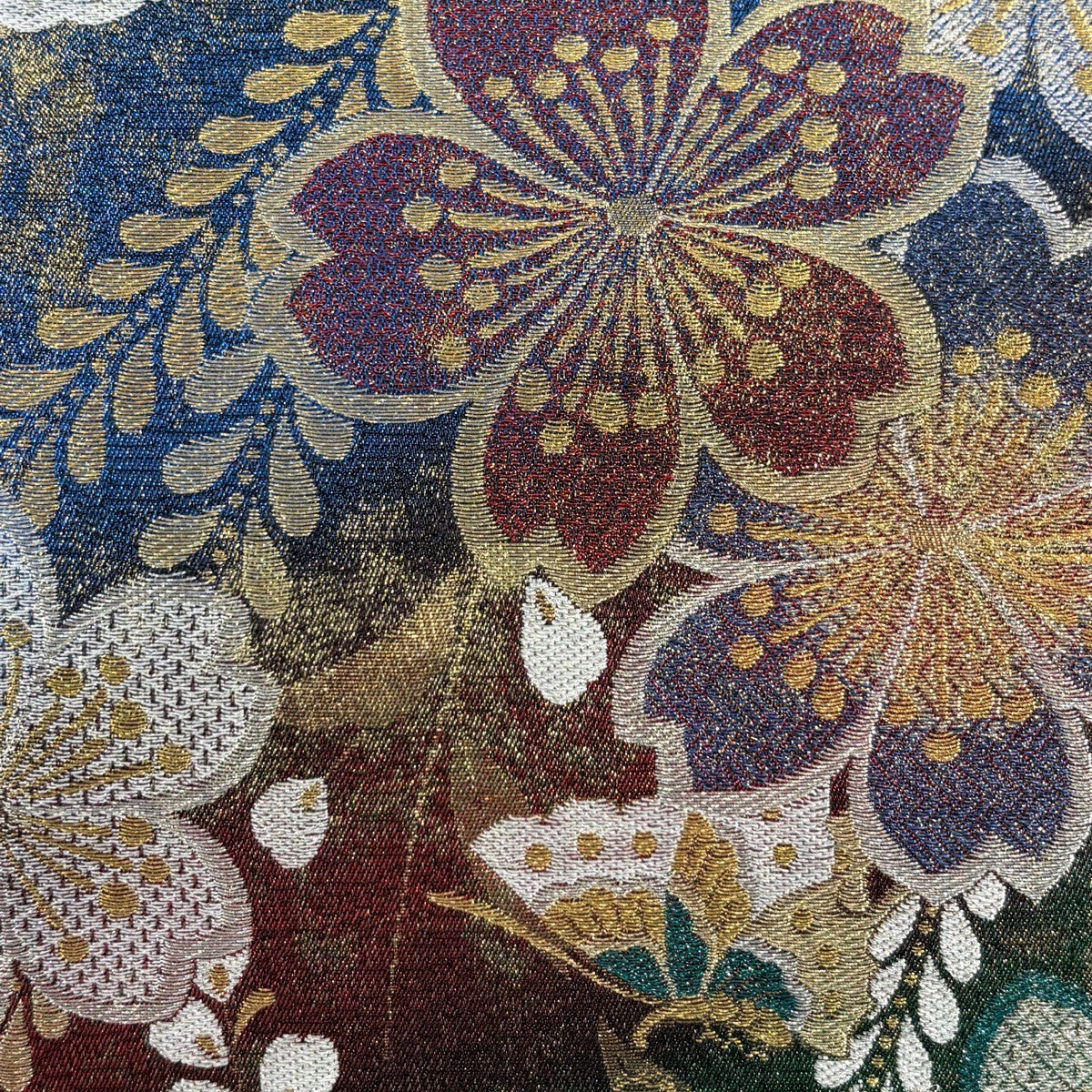 美品】 袋帯 秀品 桜 蝶 金銀糸 箔 緑 六通 正絹｜中古・古着