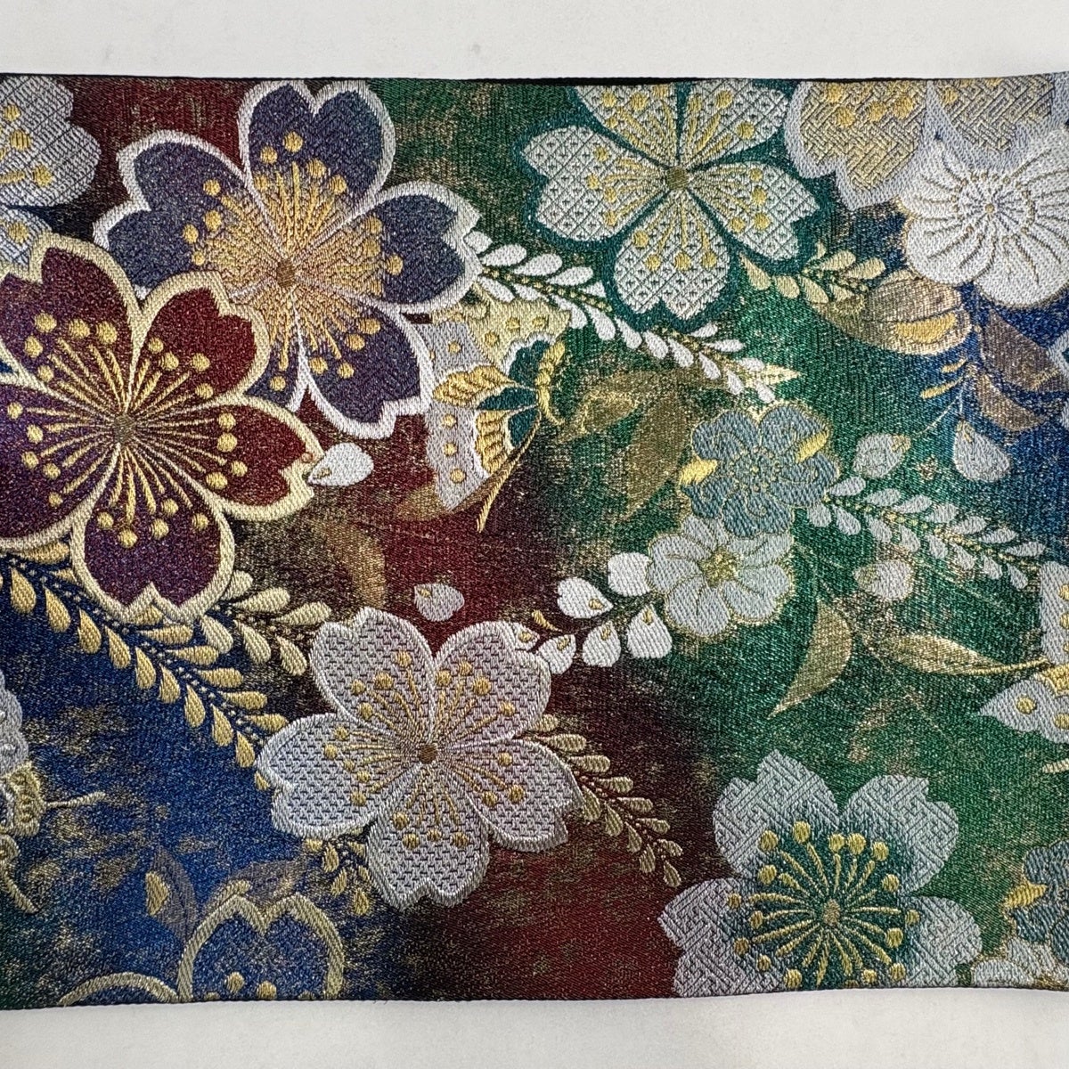 50%OFF 【美品】 袋帯 秀品 桜 蝶 金銀糸 箔 緑 六通 正絹 K50｜中古