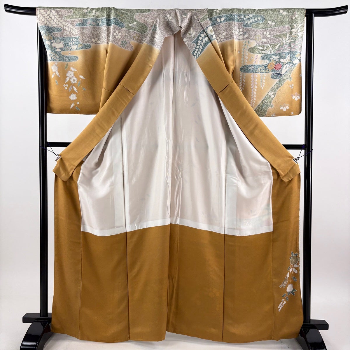 美品】 訪問着 身丈166cm 裄丈67.5cm L 袷 草花 霞 金彩 ぼかし 山吹