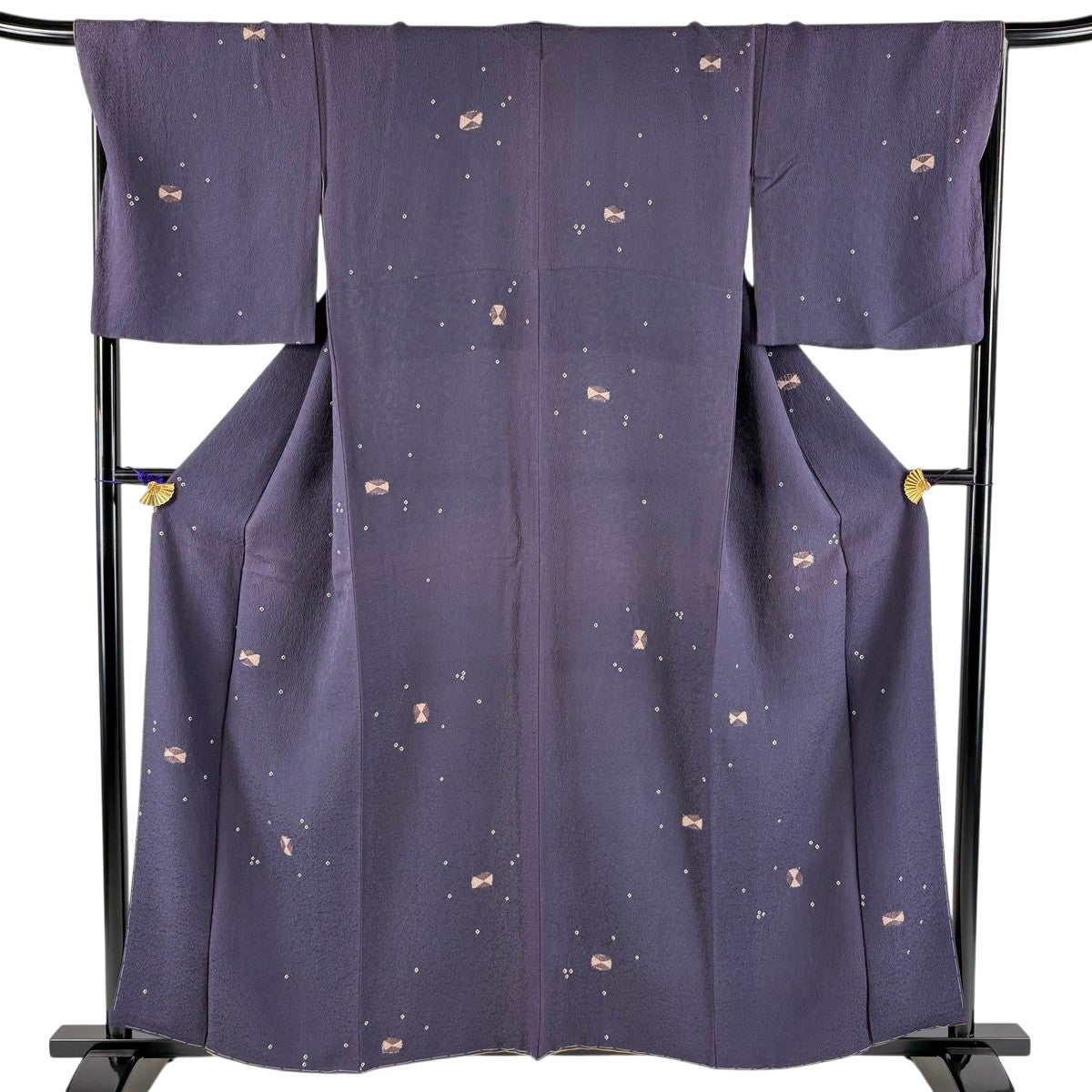 【美品】 小紋 身丈159cm 裄丈62.5cm 正絹 名品 【中古】 美品】 小紋 身丈159.5cm 裄丈67cm M 単衣 落款あり 横縞 灰紫 正絹 秀