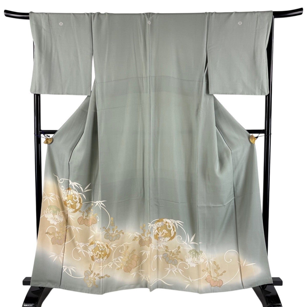 色留袖 身丈161.5cm 裄丈68cm L 袷 鳳凰 桐 金糸 金彩 灰緑 正絹 秀品