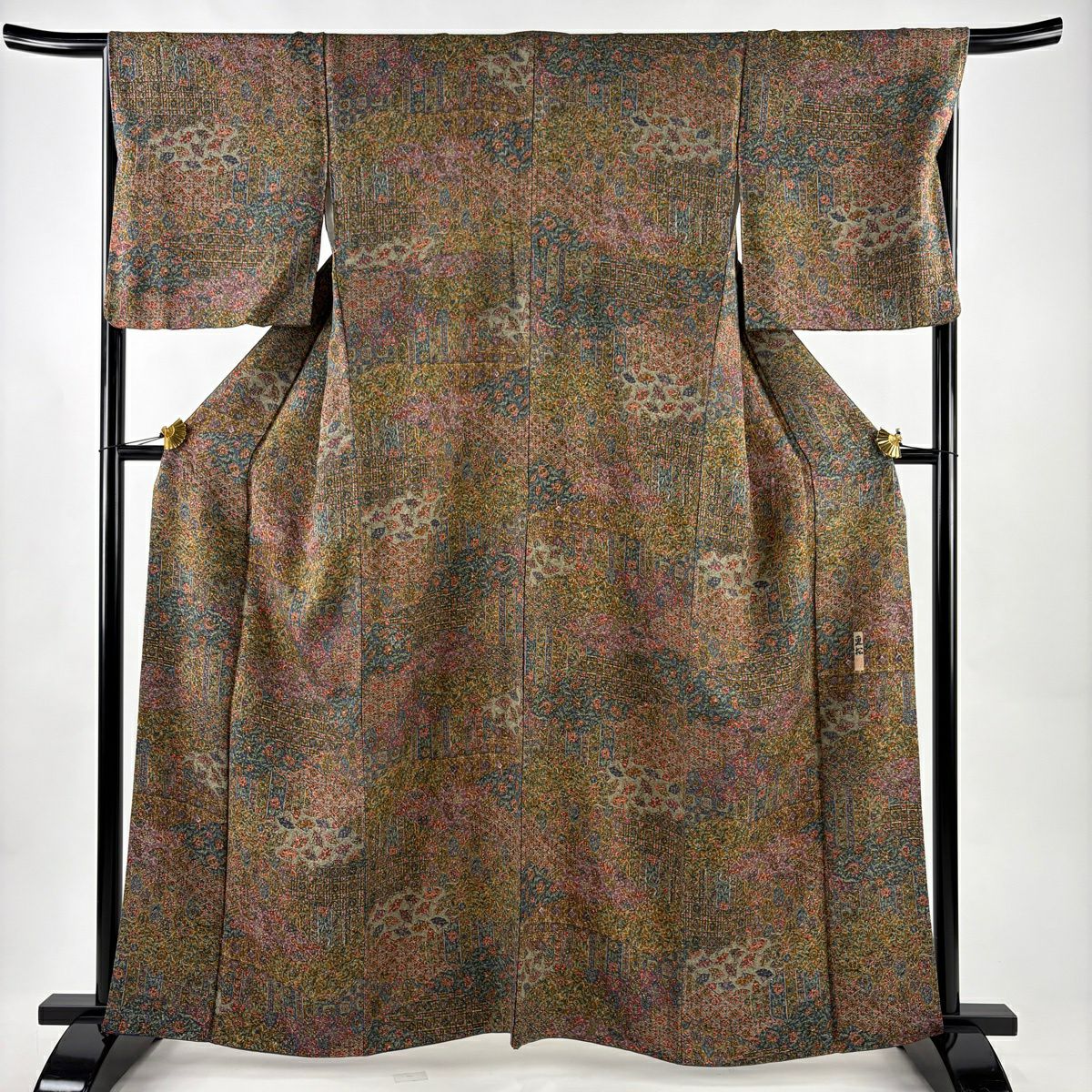 美品】 小紋 身丈155cm 裄丈66.5cm M 袷 落款あり 証紙あり 桜の花びら