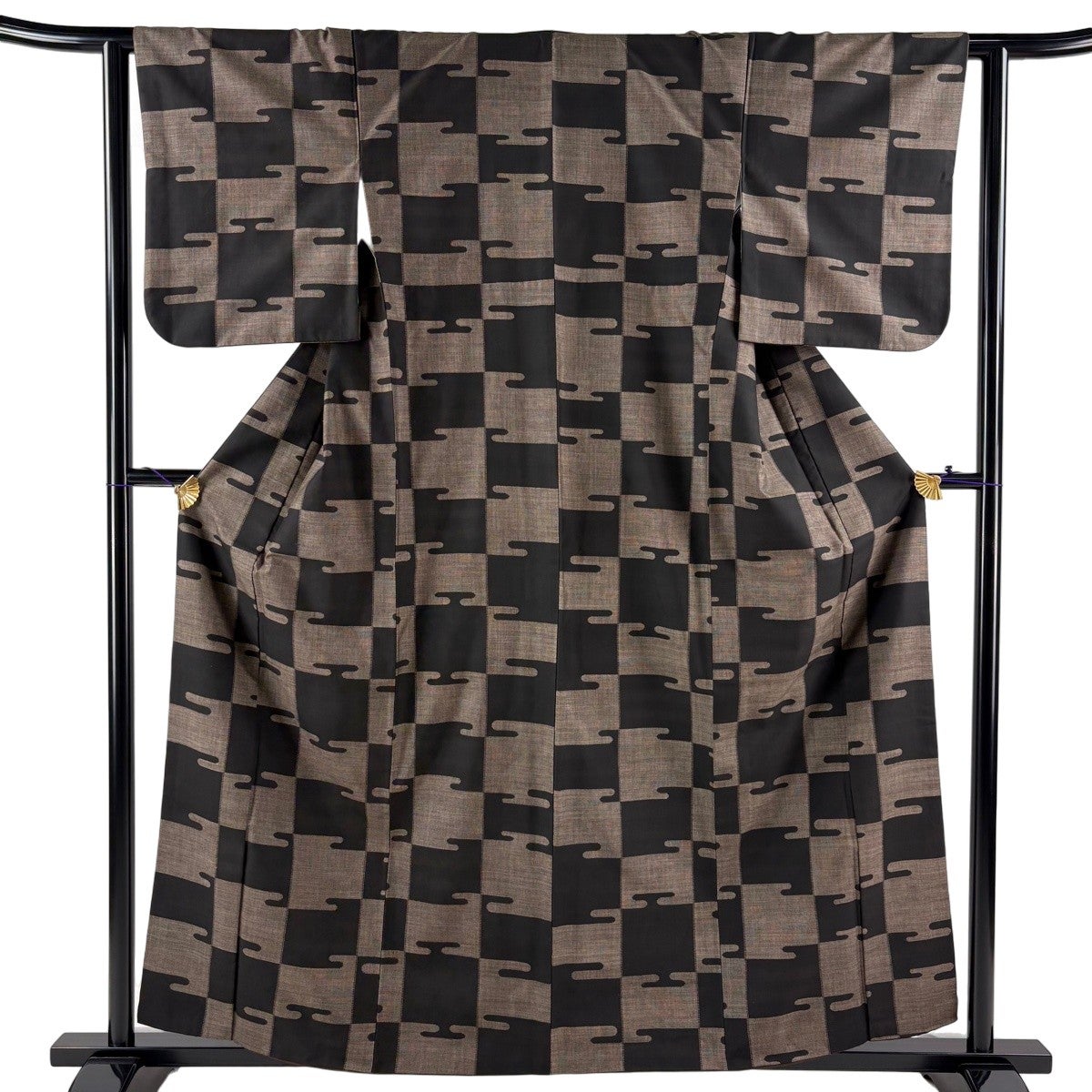 美品】 大島紬 身丈159cm 裄丈61.5cm S 袷 証紙あり 霞 変わり市松 純