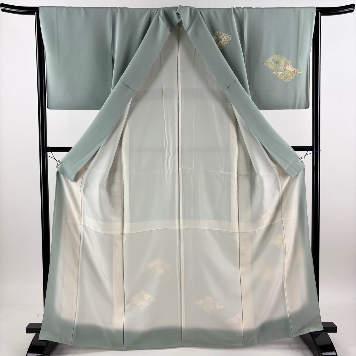 ぷりん【裄身丈直し】付下げ　花菱植物地紋　グリーン　11SG15 ぷりん様専用【裄身丈直し】付下げ 花菱植物地紋 グリーン 11SG15