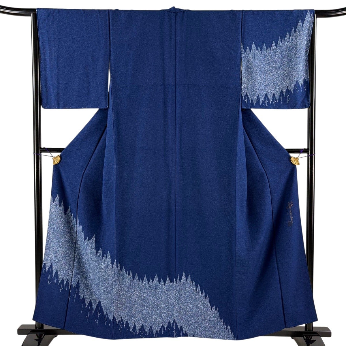 美品】 小紋 身丈158.5cm 裄丈66cm M 袷 墨流し 青灰色 正絹 名品