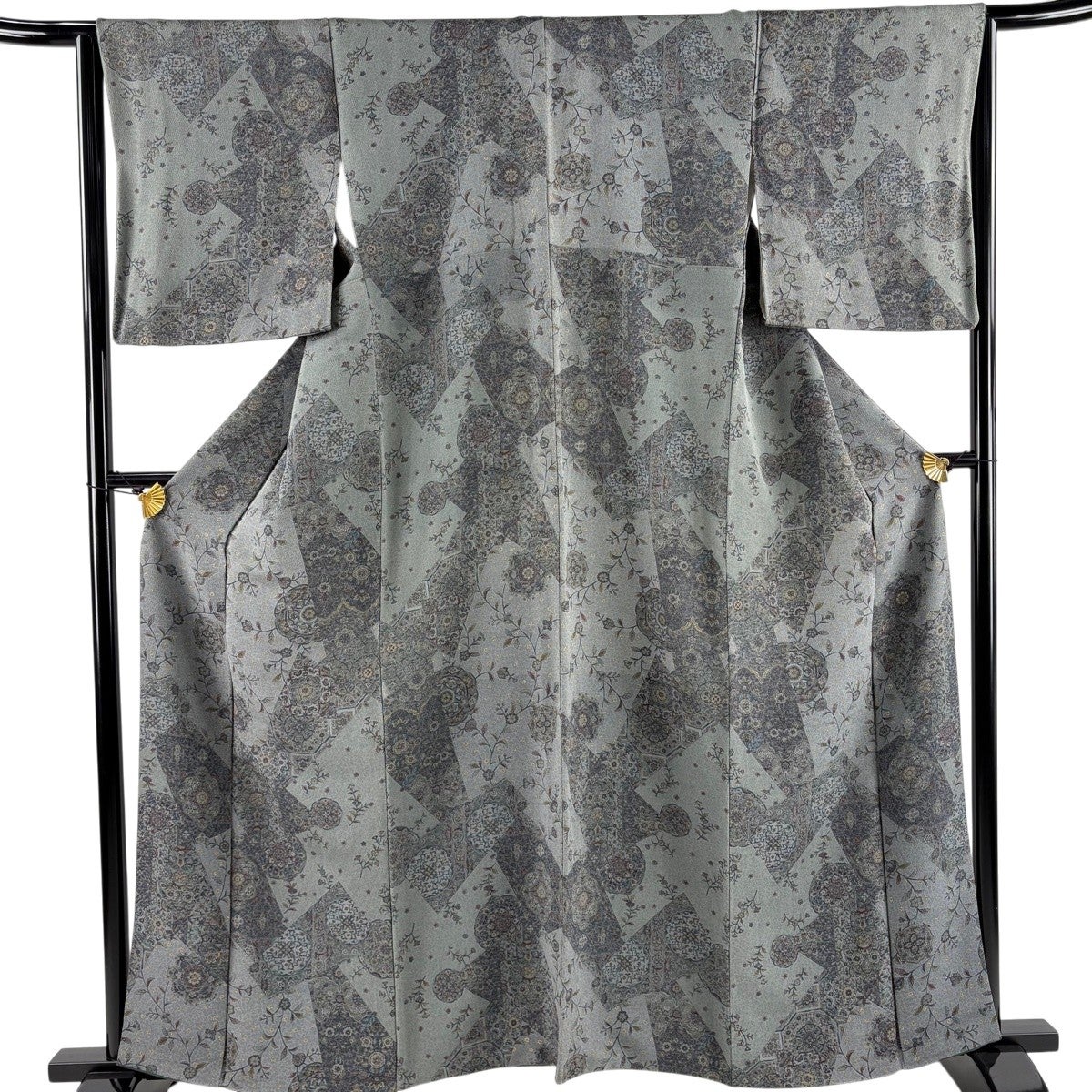 50%OFF 【美品】 小紋 身丈155cm 裄丈62cm S 袷 紬地 やまと 花唐草