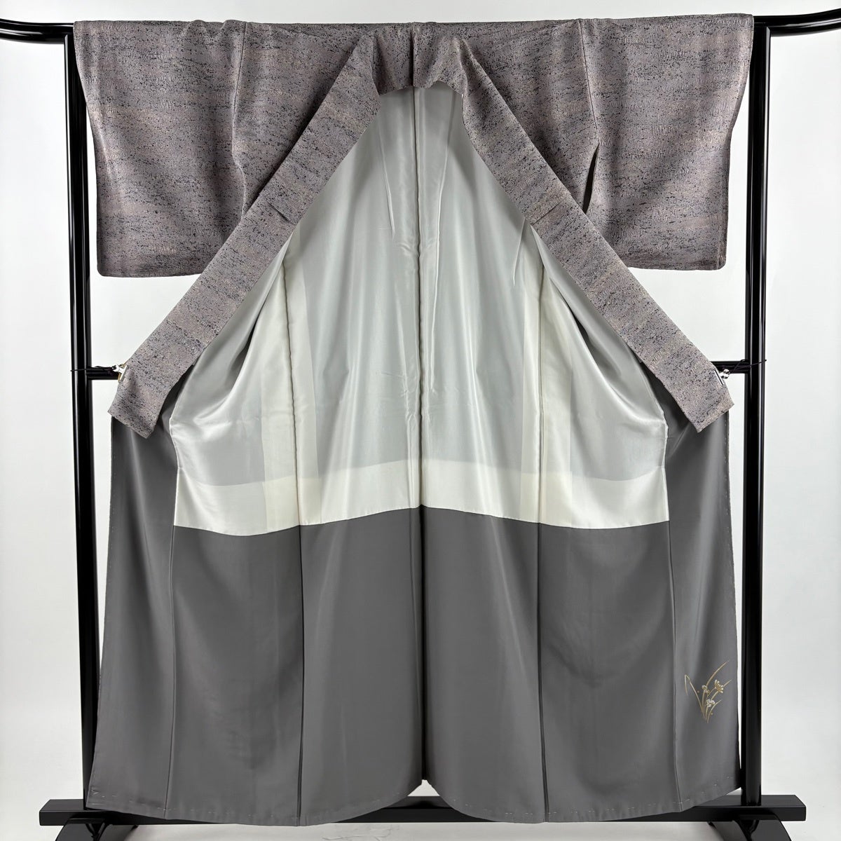 小紋 身丈150cm 裄丈62cm 正絹 秀品 【中古】 小紋 身丈165cm 裄丈69.5cm L 薄物 絽 吹き寄せ 芝 焦茶色 正絹 秀品