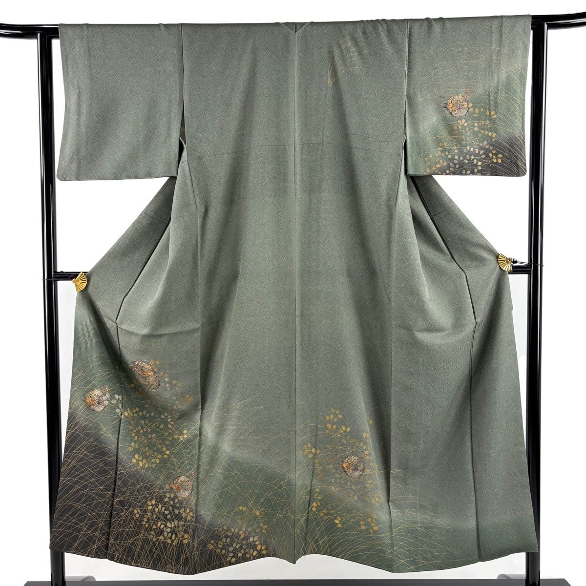 30%OFF 訪問着 身丈156cm 裄丈63.5cm S 袷 芝 萩 蘇州刺繍 金銀糸 灰緑