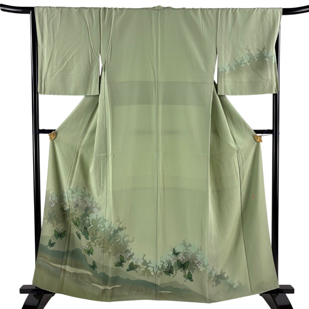 付下げ 名品 身丈161cm 裄丈65.5cm 正絹 【中古】 付下げ 身丈161cm 裄丈66cm M 袷 華文 草花 箔 刺繍 緑 正絹 名品