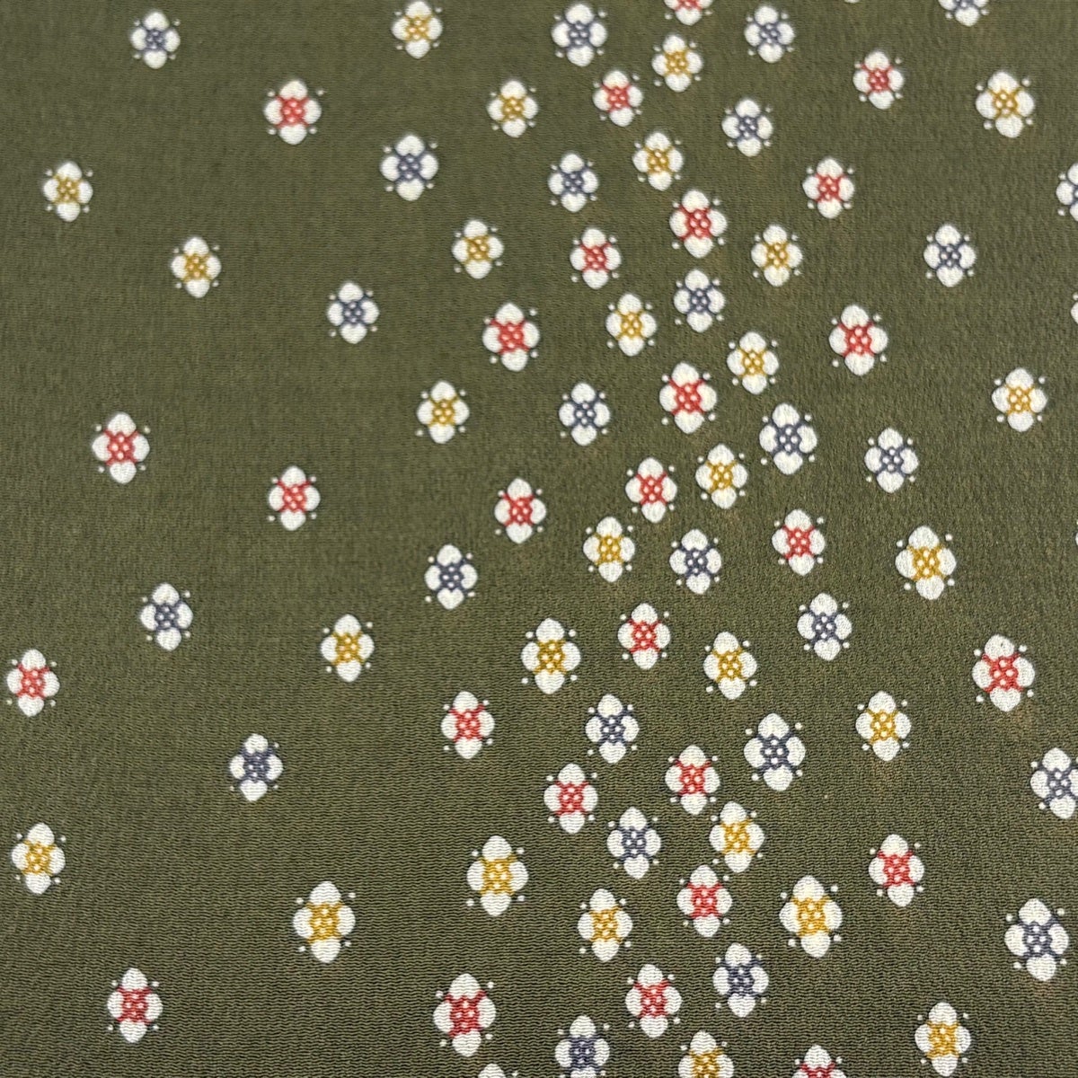 反物 秀品 小紋 草木染 花柄 茶緑色 正絹｜中古・古着・リサイクル着物
