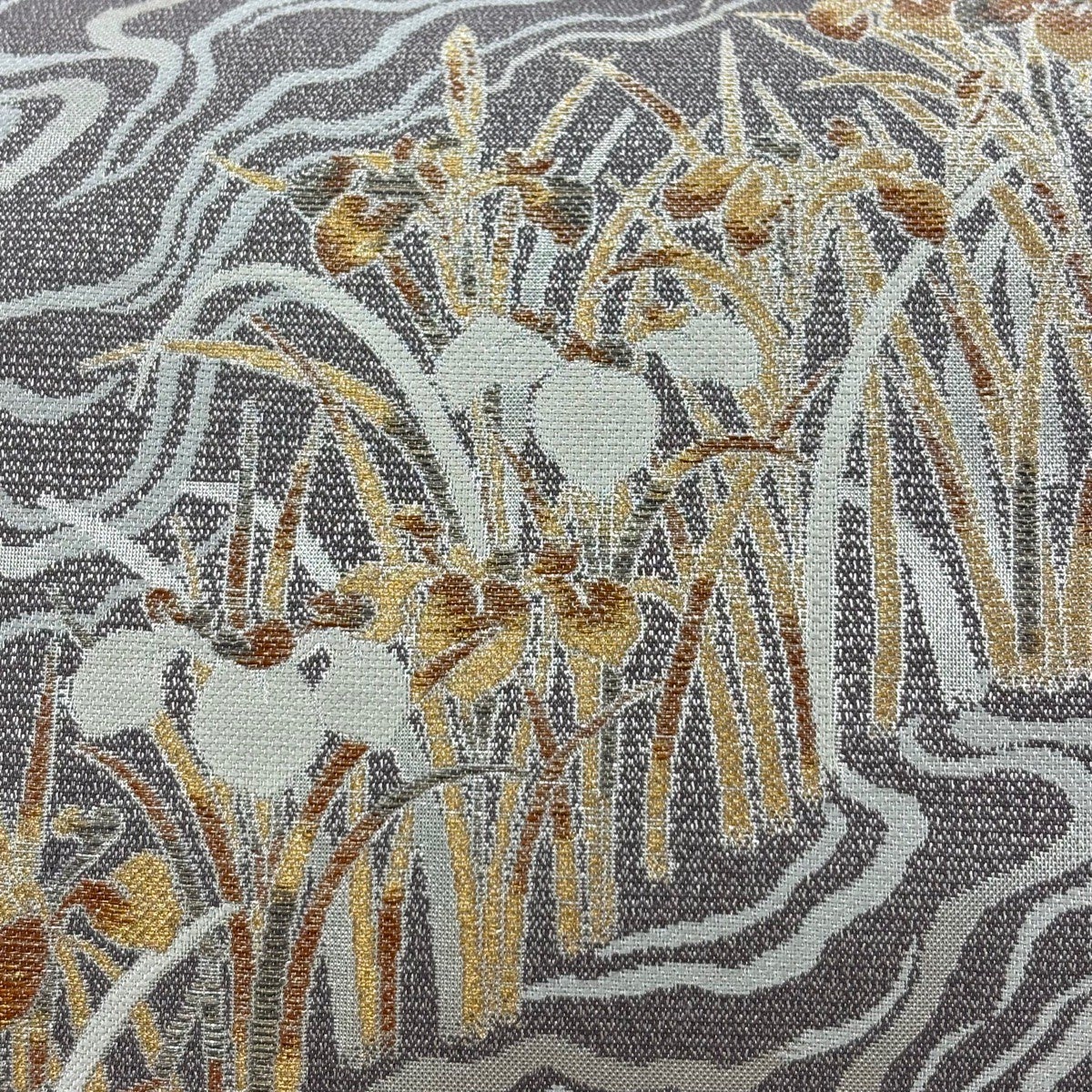 美品】 袋帯 秀品 菖蒲 流水 金銀糸 箔 灰紫 六通 正絹｜中古・古着