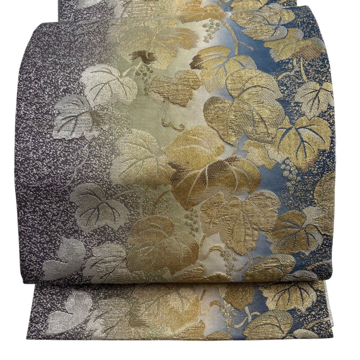 袋帯 美品 名品 花菱 丸文 金銀糸 箔 灰紫 六通 正絹 【中古】 袋帯