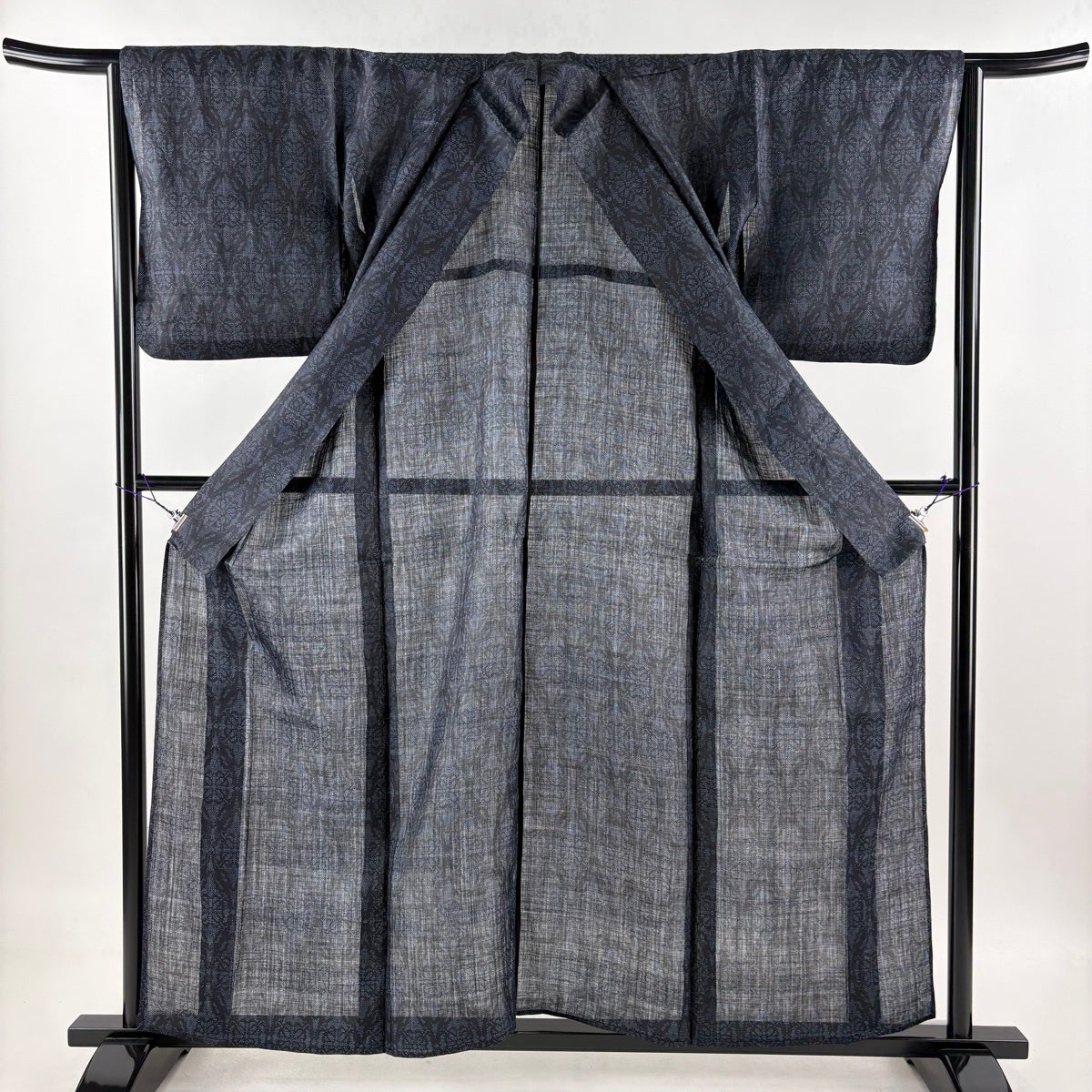 紬 身丈159cm 裄丈64cm M 薄物 宮古上布 華文 立涌 紺色 麻 逸品｜中古