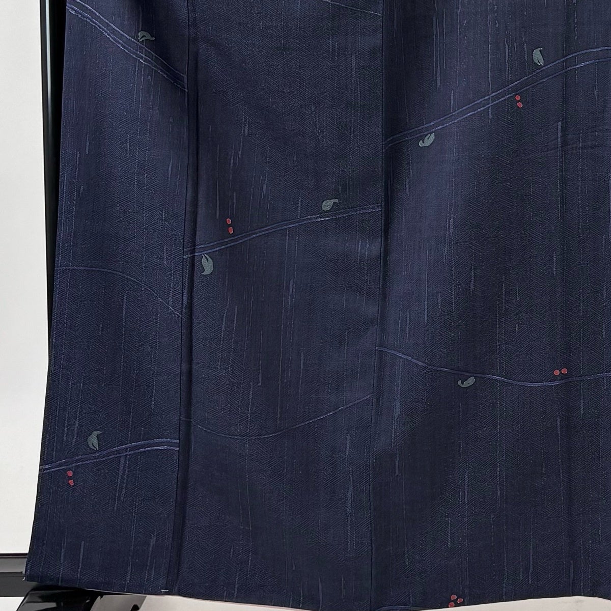 小紋 身丈162cm 裄丈62cm S 袷 葉と実 縞 濃紺 正絹 優品｜中古・古着