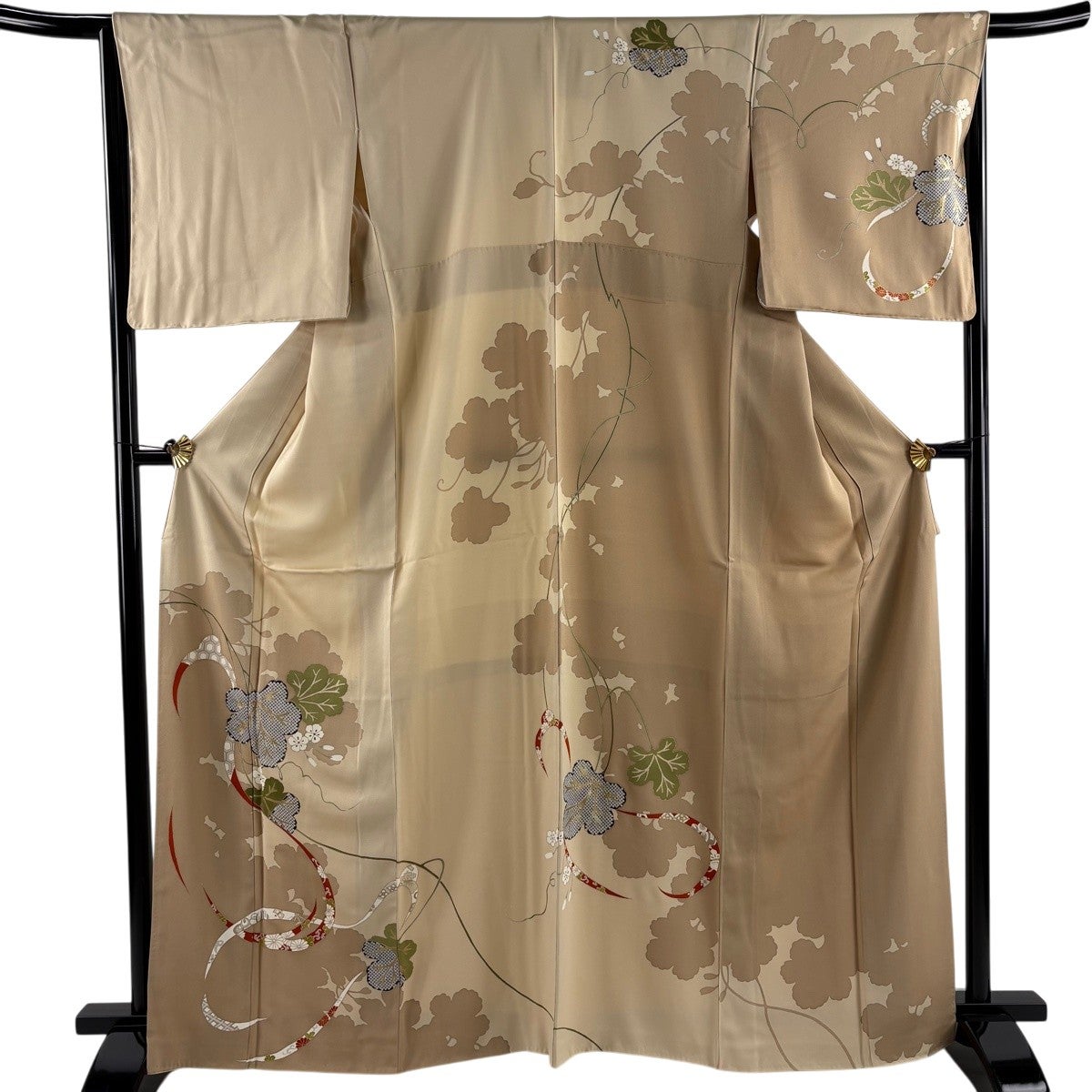 訪問着 身丈164.5cm 裄丈66cm 正絹 秀品 【中古】 訪問着 身丈164cm 裄丈66cm M 袷 葉 花 金彩 ベージュ 正絹 秀品｜中古
