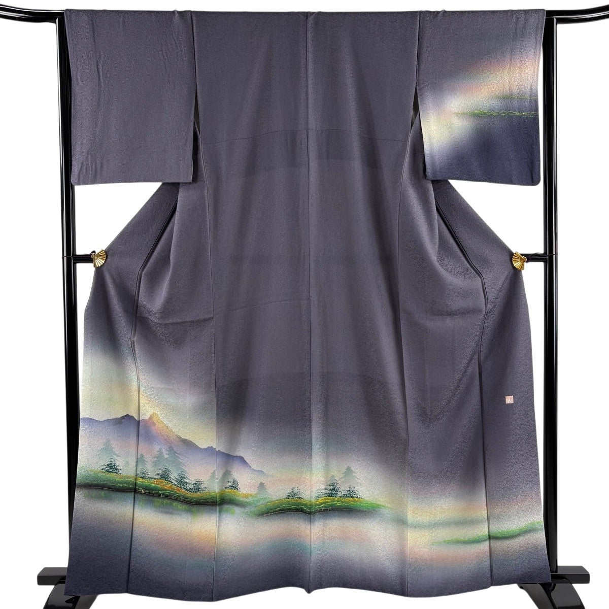 付下げ 身丈162.5cm 裄丈63.5cm 正絹 逸品 【中古】 付下げ 身丈162.5cm 裄丈65cm M 袷 落款あり 遠山 水辺の風景 金彩