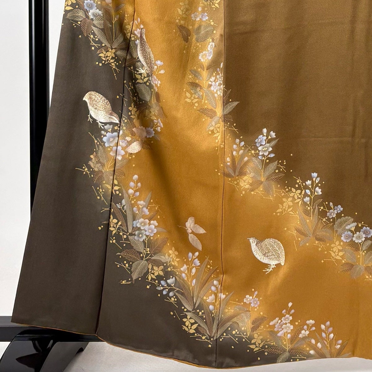 【訪問着/裄丈66cmトールサイズ！】汕頭刺繍　金彩銀菜が綺麗な　大人っぽい茶色 訪問着/裄丈66cmトールサイズ！】汕頭刺繍 金彩銀菜が綺麗な 大人っ