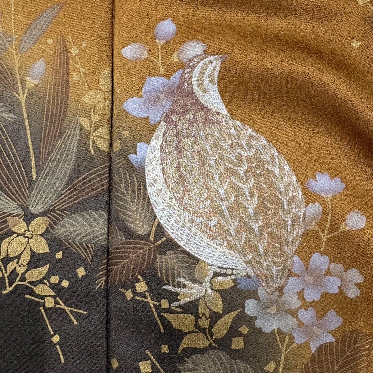 【訪問着/裄丈66cmトールサイズ！】汕頭刺繍　金彩銀菜が綺麗な　大人っぽい茶色 訪問着/裄丈66cmトールサイズ！】汕頭刺繍 金彩銀菜が綺麗な 大人っ