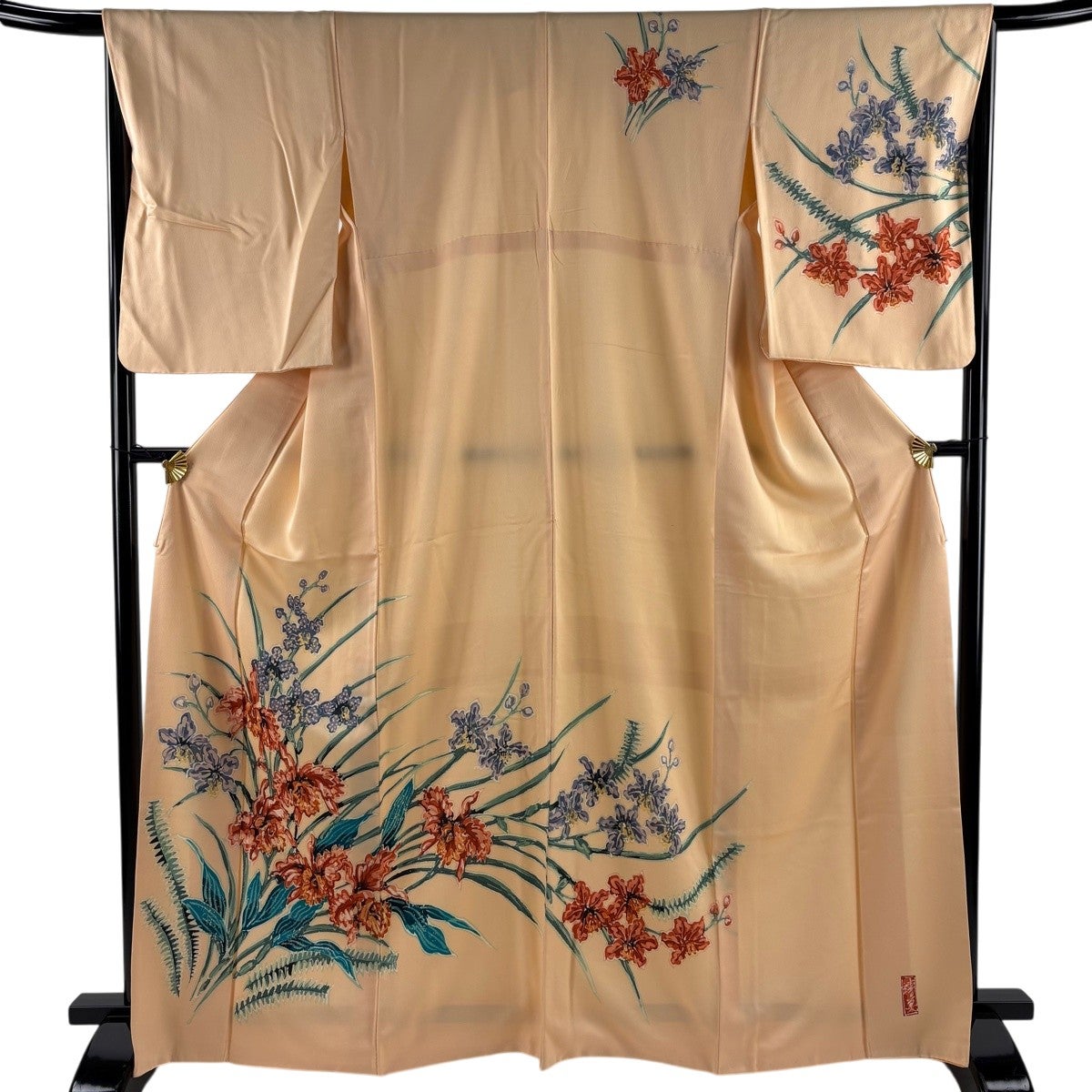 美品】 振袖 身丈163.5cm 裄丈66cm M 袷 菊 総絞り ぼかし 薄オレンジ