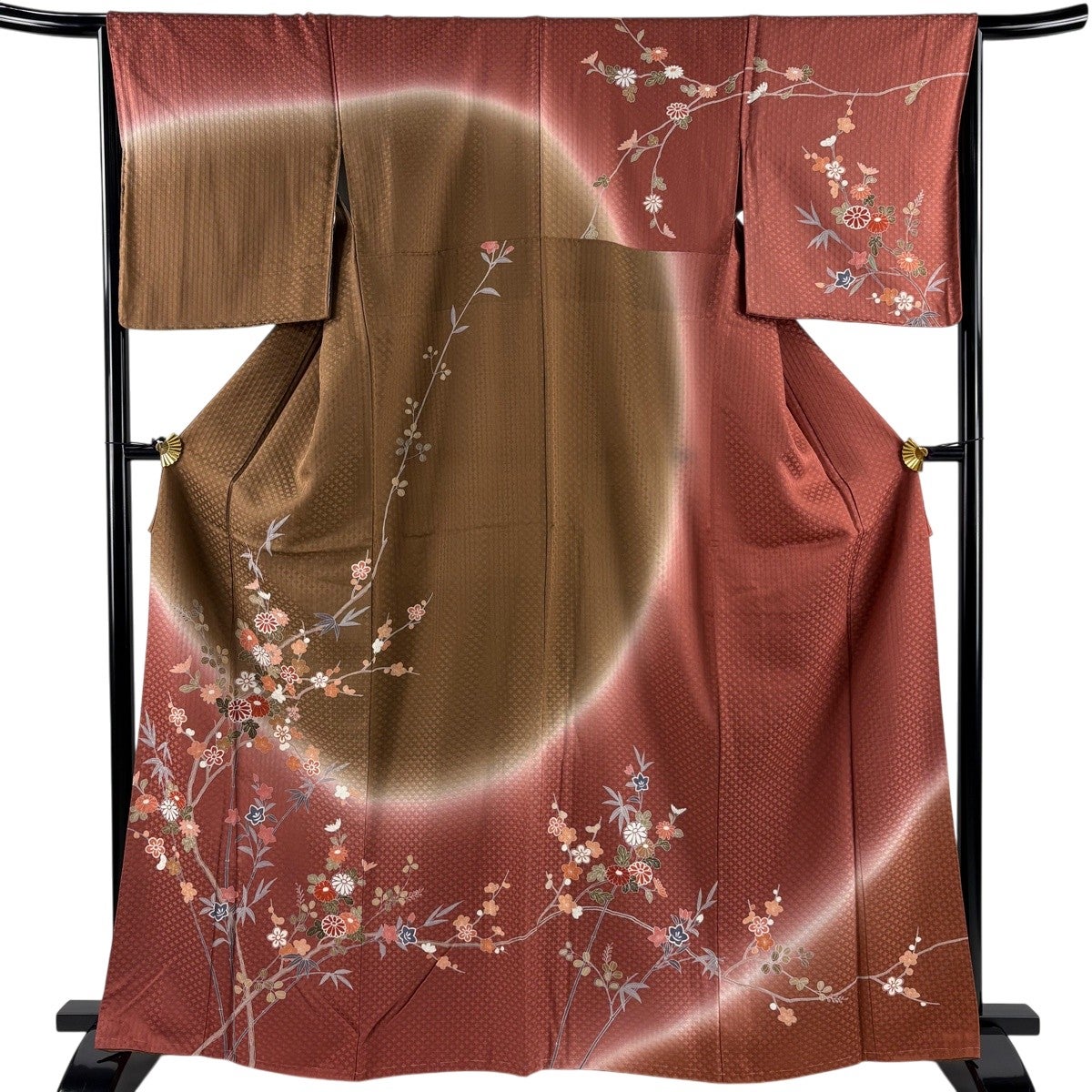 訪問着 身丈154.5cm 裄丈64cm M 袷 落款あり 菊 枝梅 金彩 染め分け