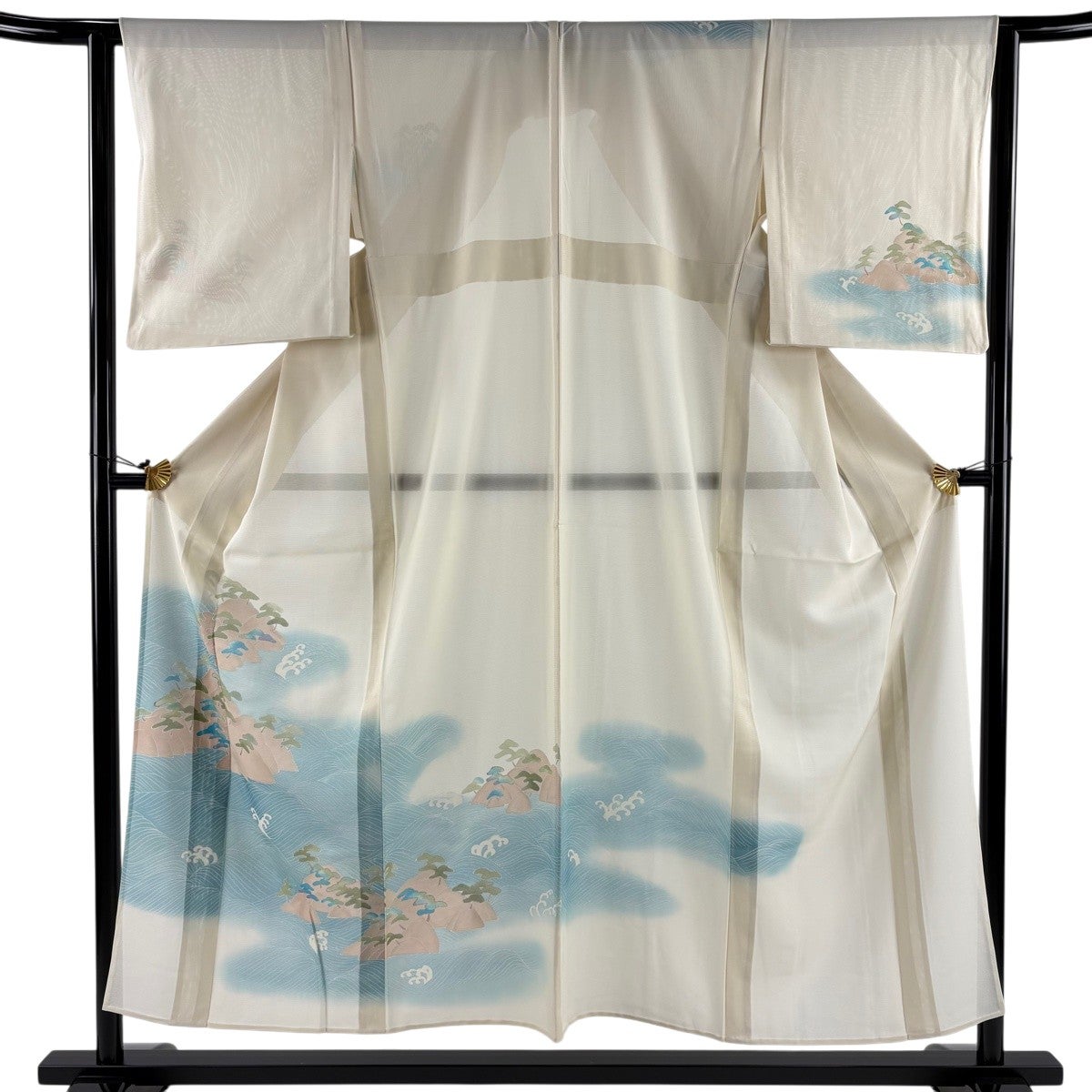 付下げ 身丈154cm 裄丈62.5cm S 薄物 絽 松 波頭 銀彩 ぼかし クリーム 付下げ 身丈154cm 裄丈62.5cm S 薄物 絽 松 波頭 銀彩 ぼかし クリーム
